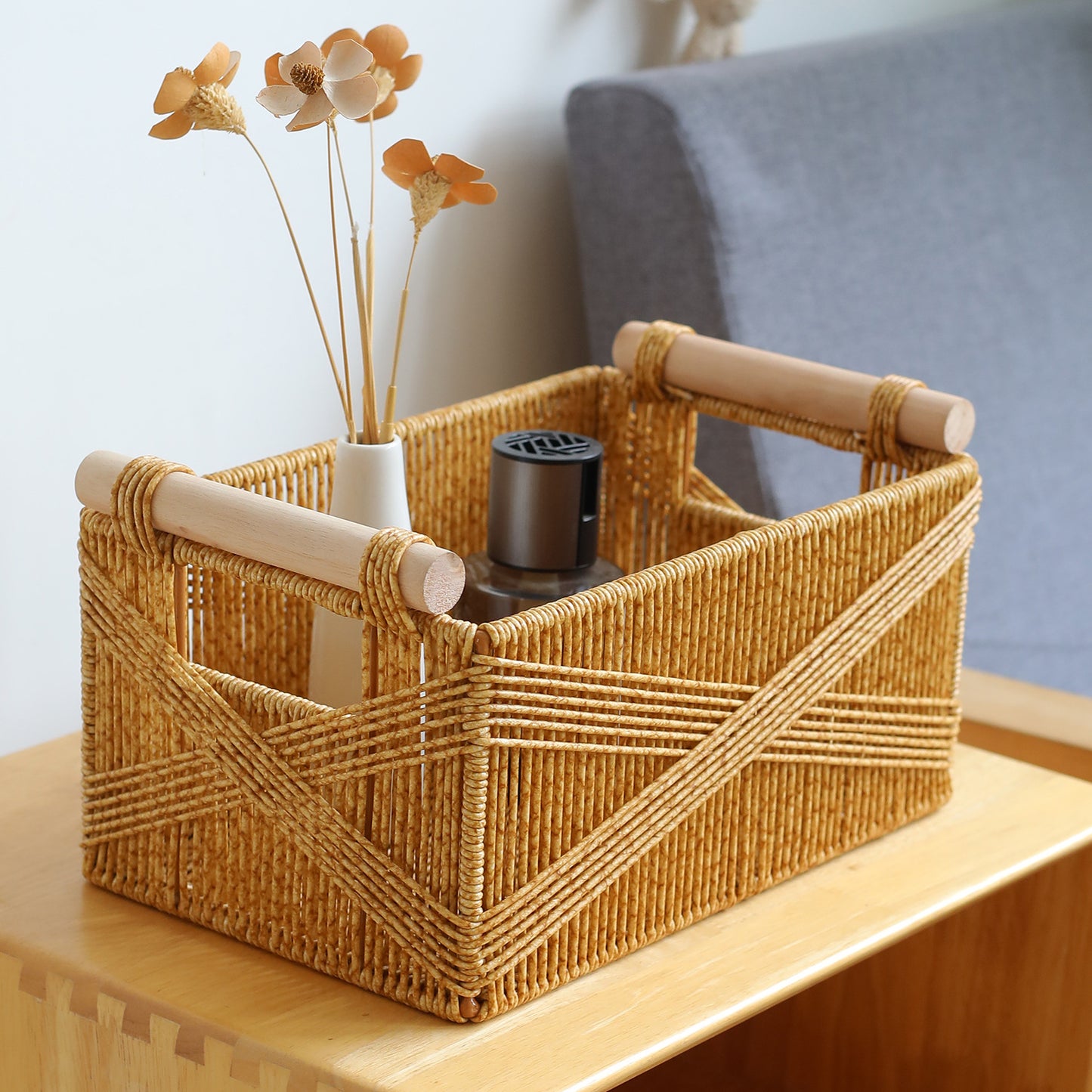 Unisex Funktionaler Aufbewahrungskorb mit ergonomischen Holzgriffen Karnz