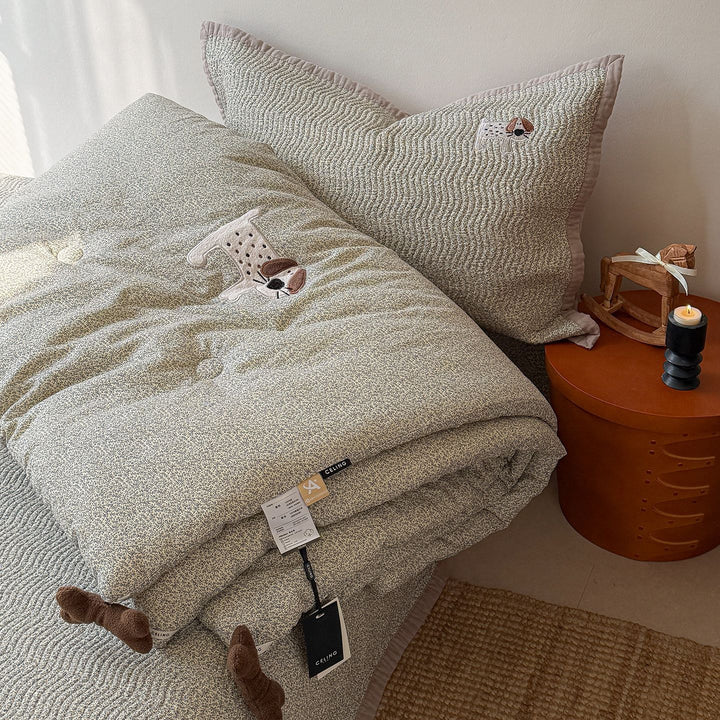 Gestepptes Baumwoll-Kindertrockenbett und Kissenbezug-Set mit gesticktem Bärenapplikation