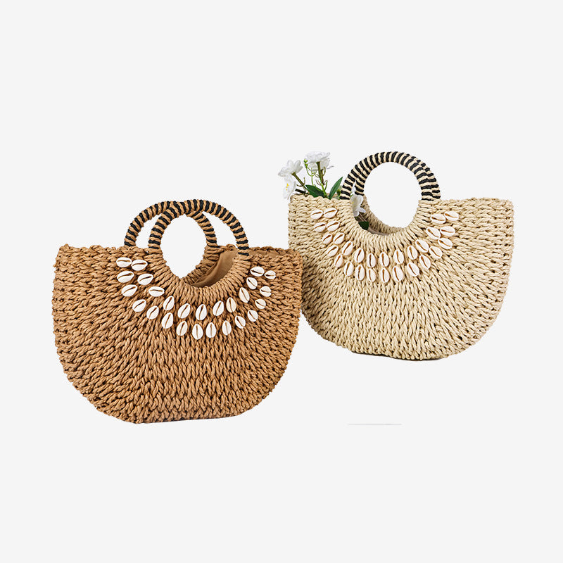 Damen Exklusive Korbtasche mit Muscheldekor Karnz