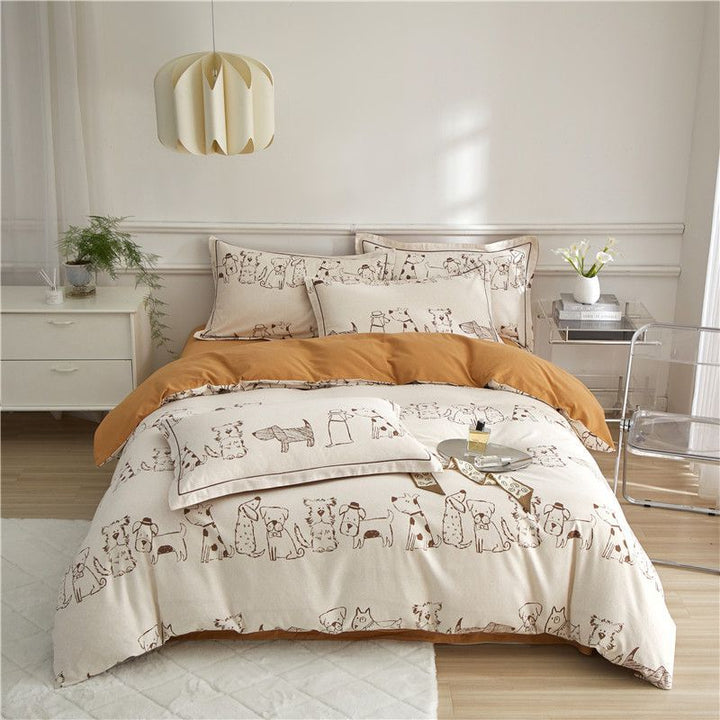 Reversible Brushed Cotton Duvet Cover Set with Pine Tree Embroidery