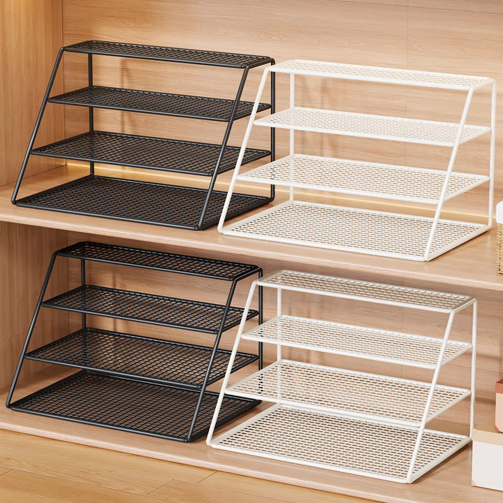 Vierstufiger Mesh-Desktop-Schuhorganisator mit geneigtem Gestell