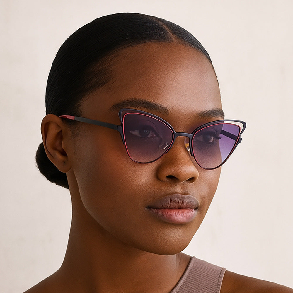 Damen Cat-Eye Sonnenbrille mit luxuriösem Metallrahmen und hochwertigen Verlaufsgläsern Karnz