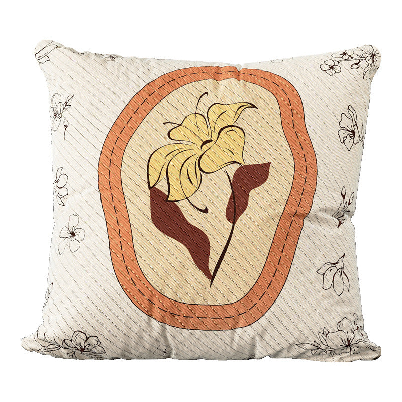 Decorative Square Cotton-Linen Throw Pillow Cover with Quilted Botanical Medallion