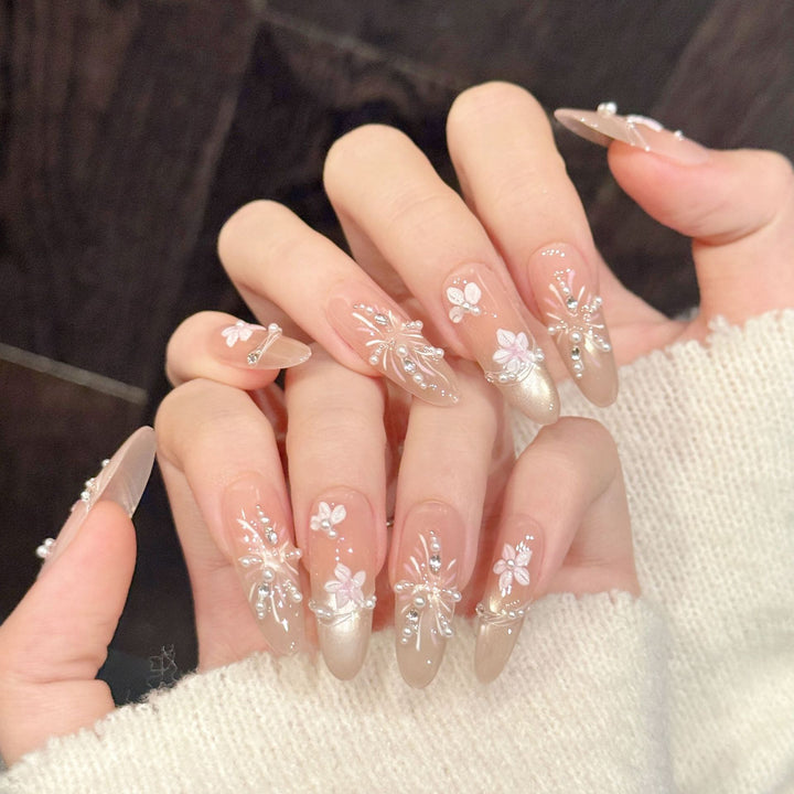 Blumenverzierte Press-On Nagelkit