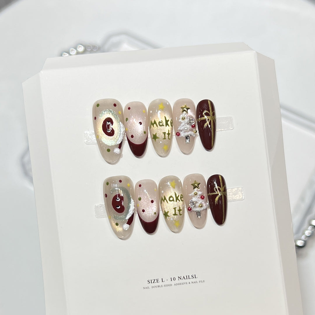Künstlerisches Weihnachts-Themen Press-On-Nagel-Set