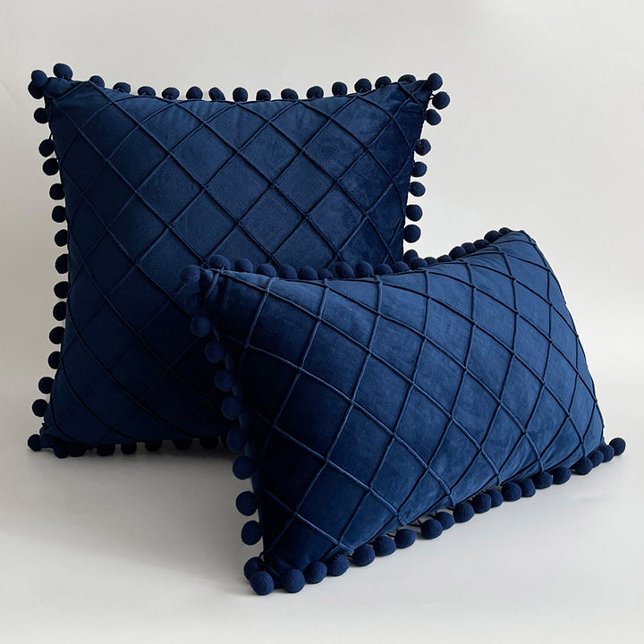 Dekorativer Samt Pom-Pom Gitter-Tufted Wurfkissenbezug