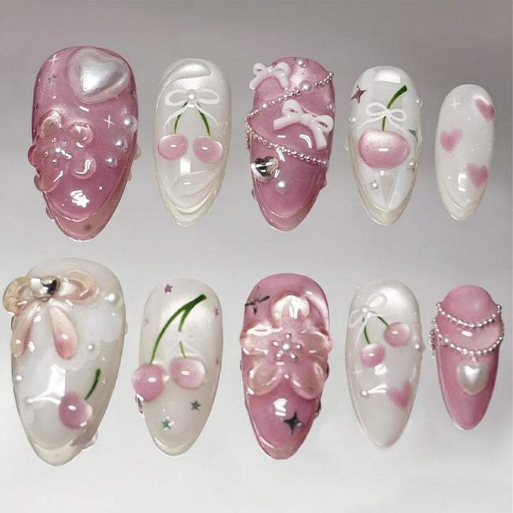 Dekorativer Kirschblüten Press-On Nagelkunst Set Karnz