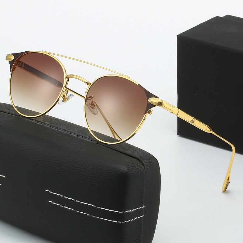 Damen runde Vintage-Sonnenbrille mit hochwertigem Metallrahmen und robustem Design Karnz
