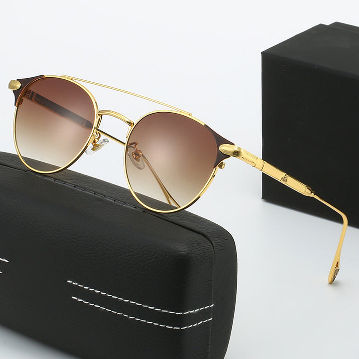 Damen runde Vintage-Sonnenbrille mit hochwertigem Metallrahmen und robustem Design Karnz