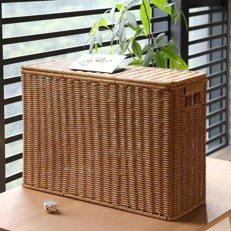 Damen Multifunktionaler Rattankorb mit Deckel Karnz