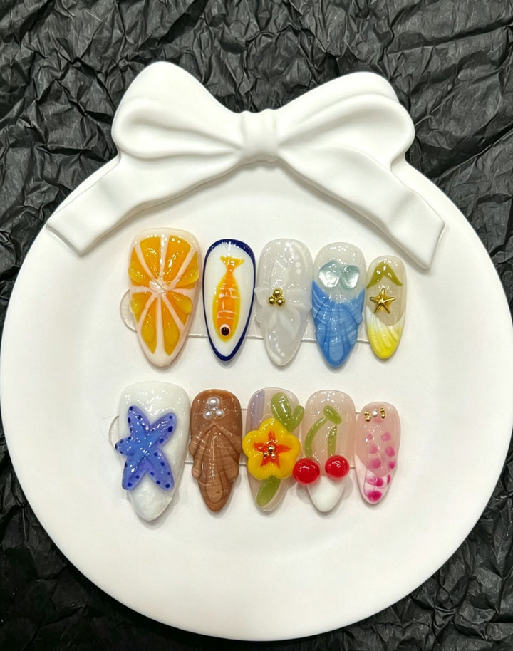 Verspieltes Künstlerisches Press-On Nagelset