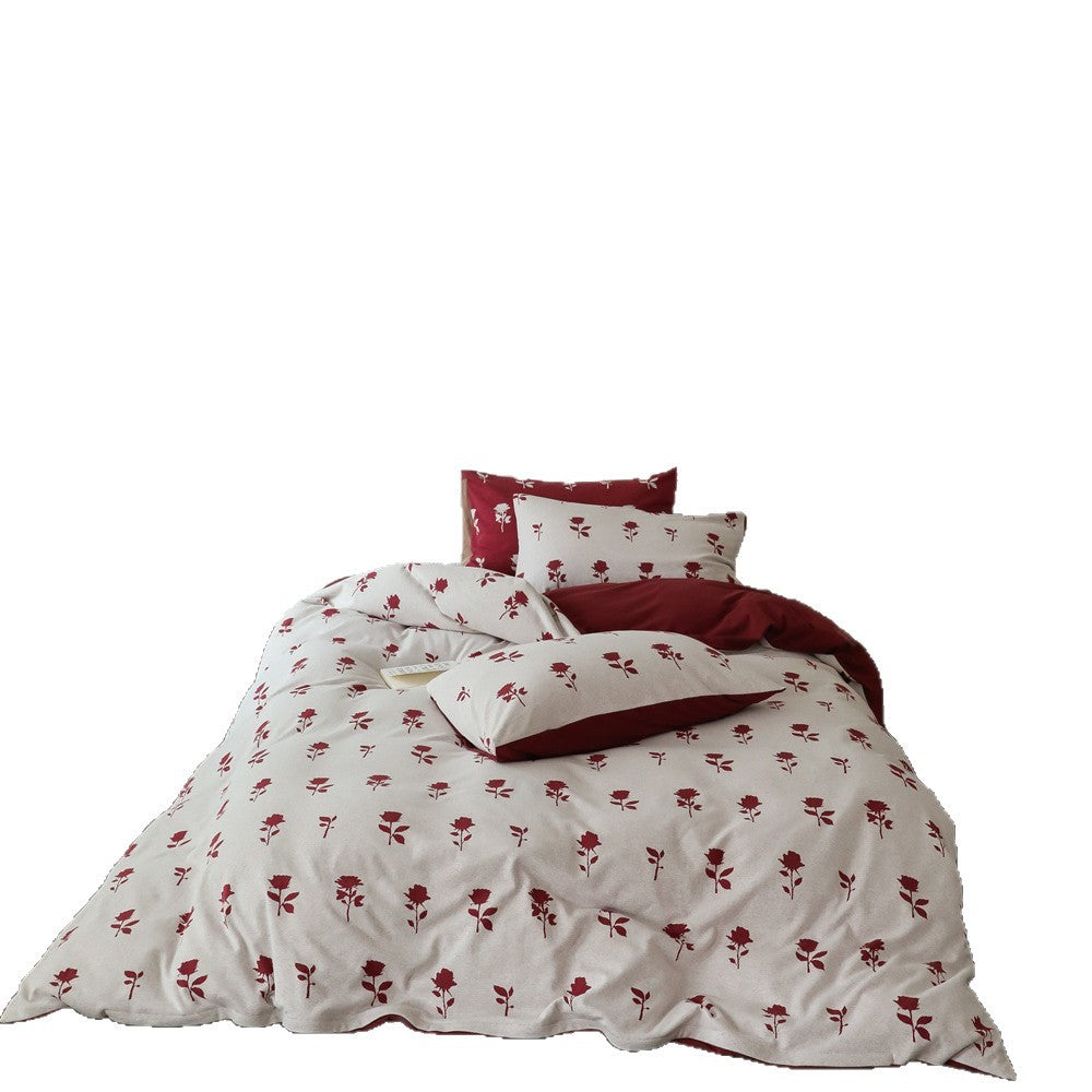 Extraweiche Jersey-Bettwäsche mit minimalistischem Rosen-Print und Wendeseite