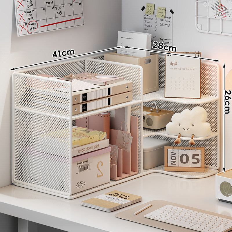 Eckiger Metallnetz-Multilevel-Schreibtisch-Organizer mit Fächer für Akten und Zubehör