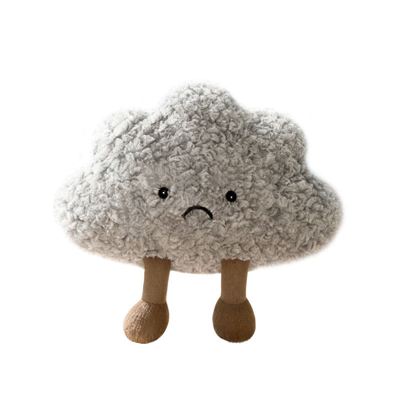 Curly Faux-Fur Traurige Wolken Plüschkissen mit Cord-Beinen und gesticktem Gesicht Karnz