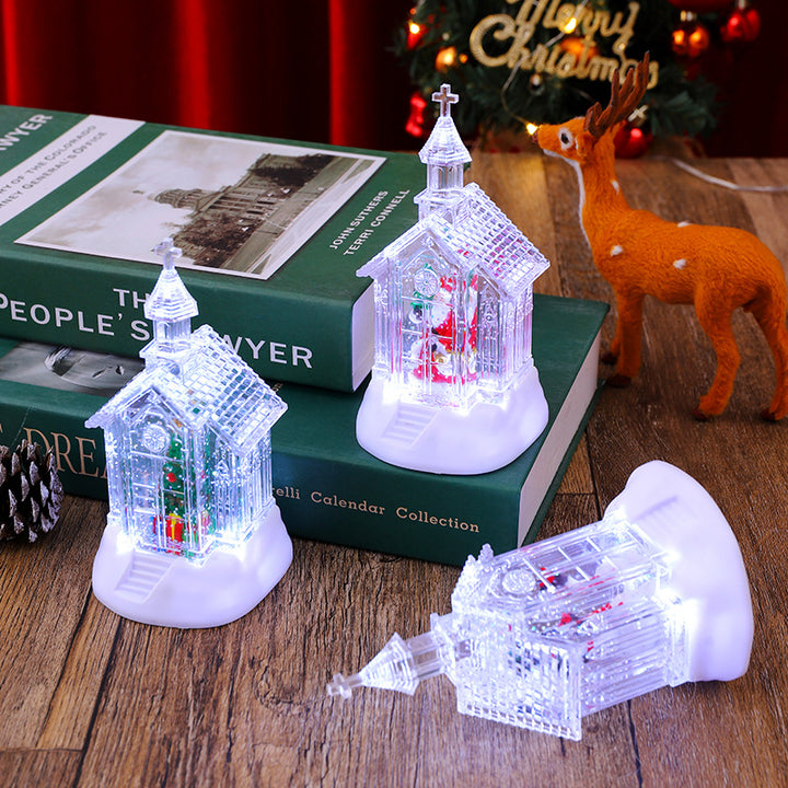 Dekorative Weihnachtslaterne mit Schneemann-Szene Karnz
