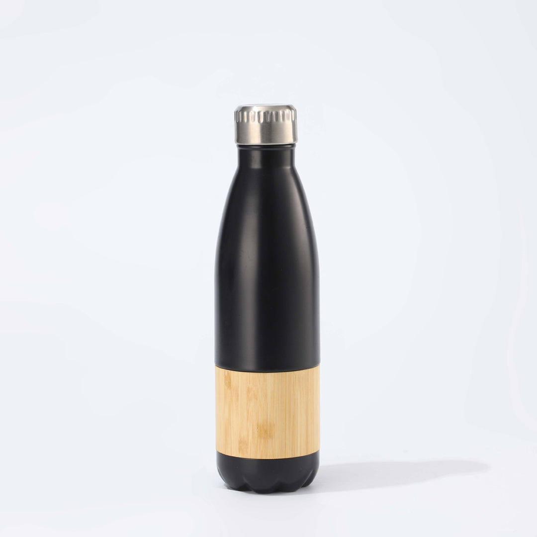 Damen Edelstahl Trinkflasche mit Bambus-Applikation Karnz