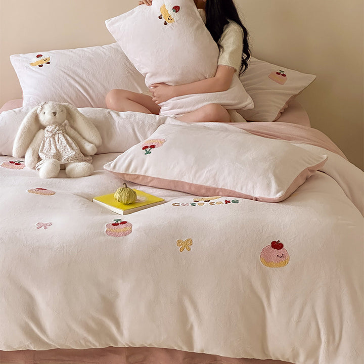 Soft-Touch Besticktes Dessert Appliqué Bettwäsche Set