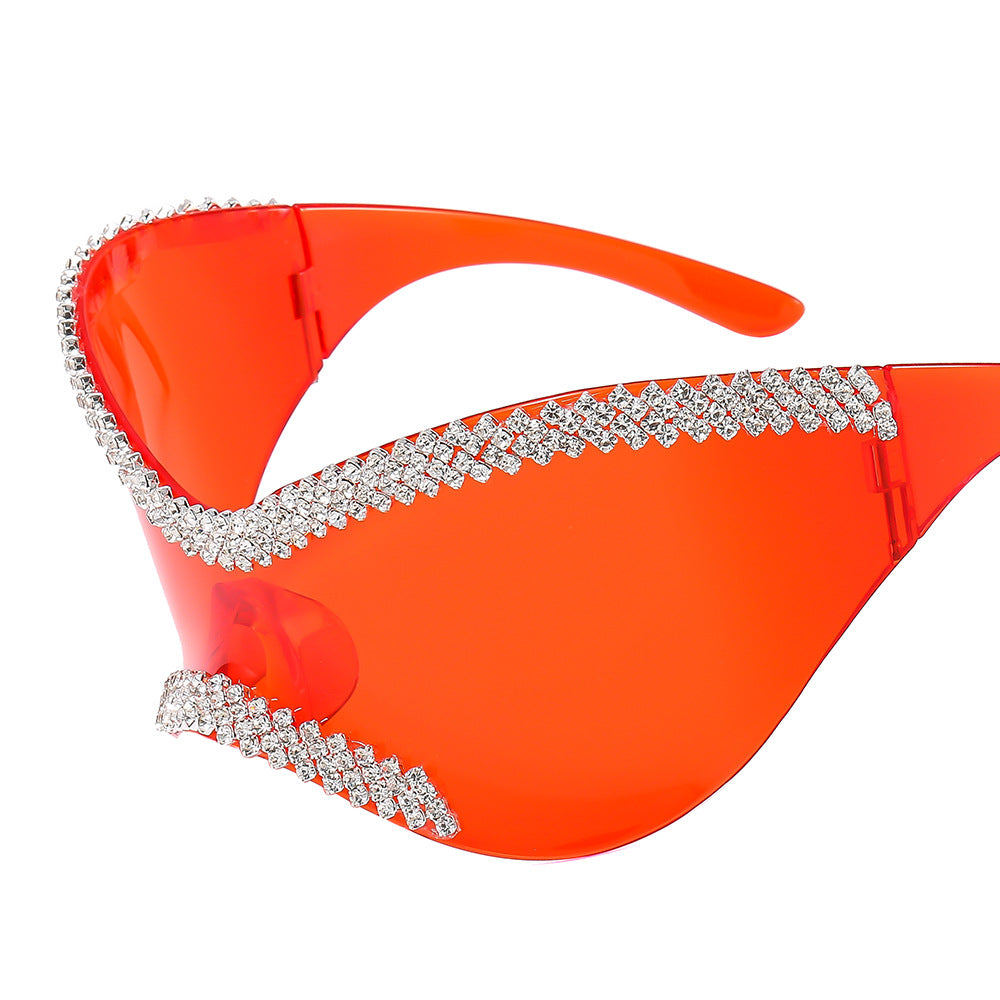 Damen Glamouröse Hochglanz-Sonnenbrille mit Kristallrand Karnz