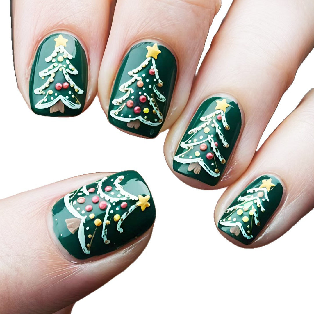 Festliche Kunstnägel mit Weihnachtsbaum-Motiv Karnz