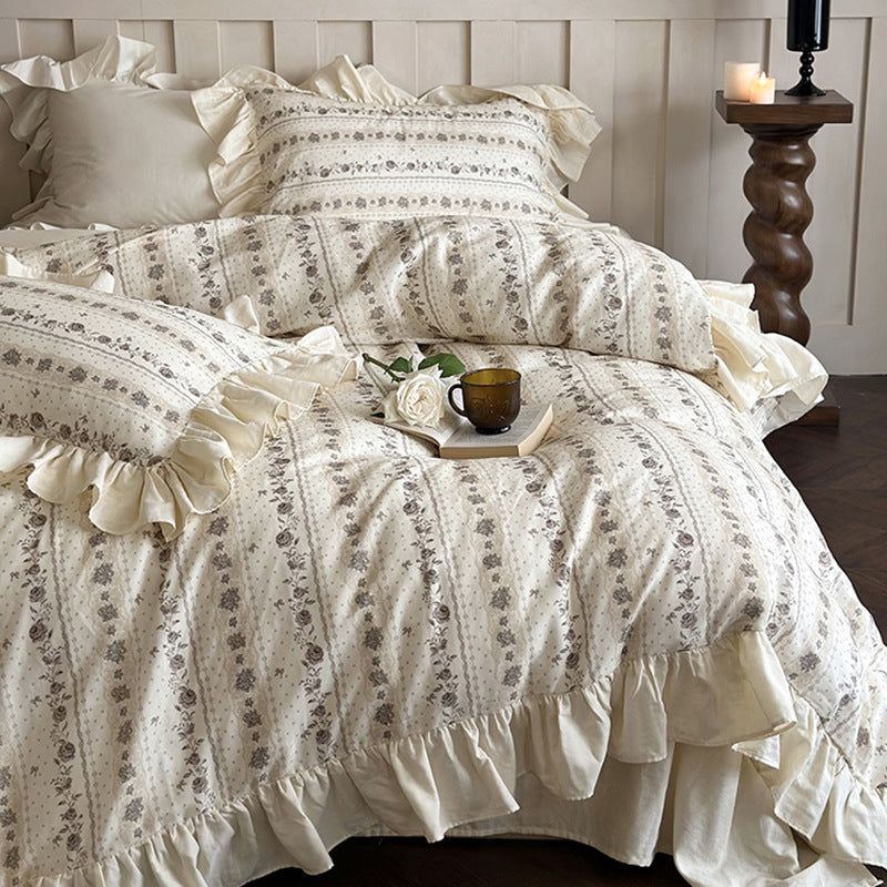 Bettwäsche-Set aus Baumwolle mit Volants und Vintage-Blumenmuster