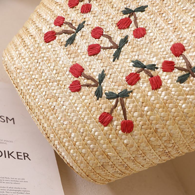 Damen Handgefertigte Korbtasche mit floralem Stickdesign Karnz