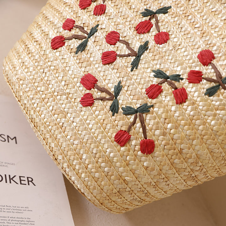 Damen Handgefertigte Korbtasche mit floralem Stickdesign Karnz