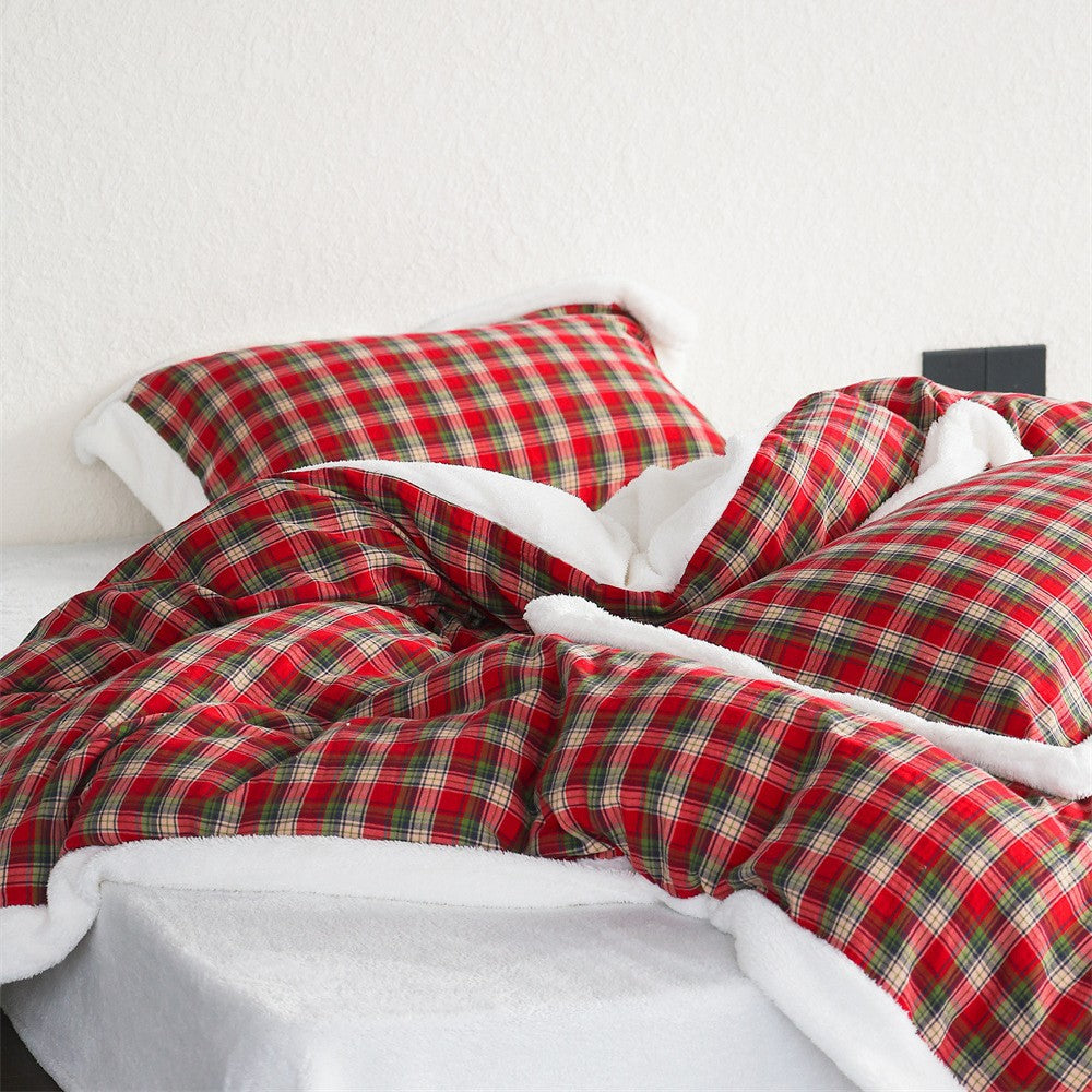 Wendbare Plüsch Sherpa Karo Bettwäsche Set