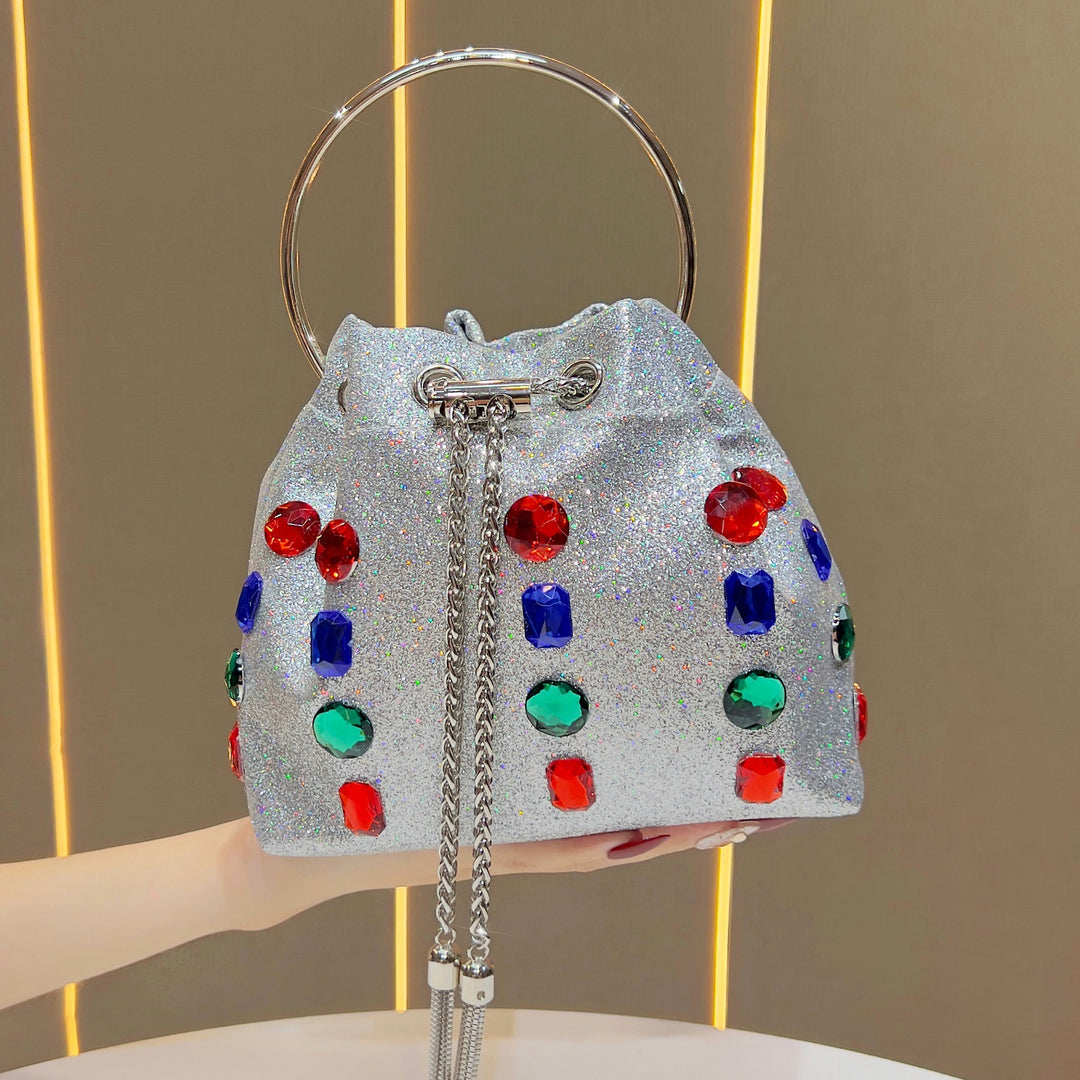 Glänzende mit Strass verzierte Drawstring-Handtasche