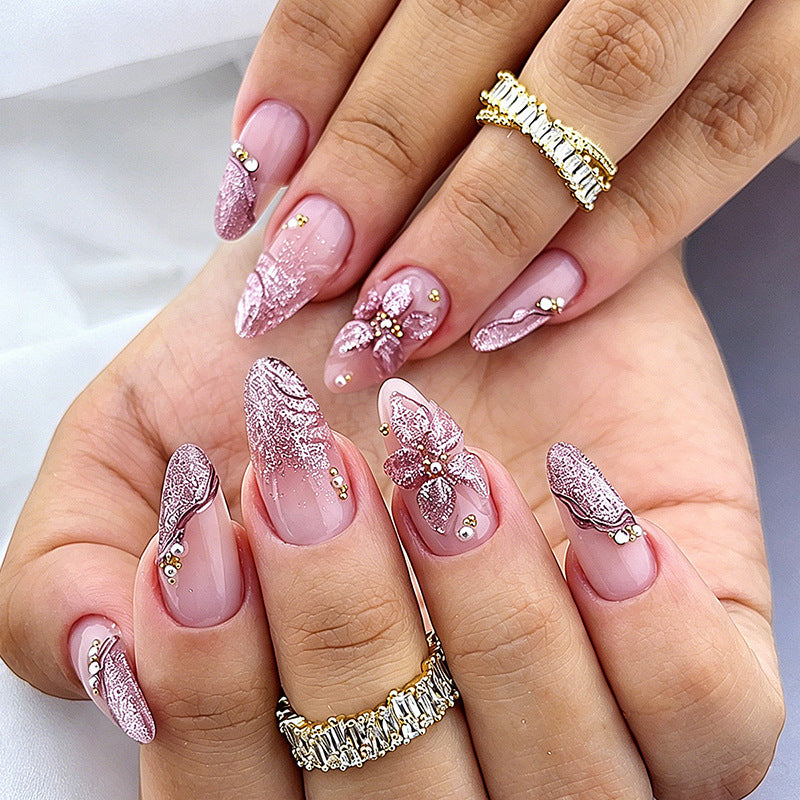 Dekorativer Press-On Nagelset mit floralen und Juwel-Akzenten Karnz 1788495783