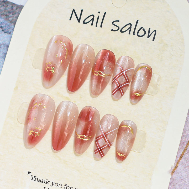 Künstlerisches Press-On-Nagelset mit Kirschblütenmuster Karnz