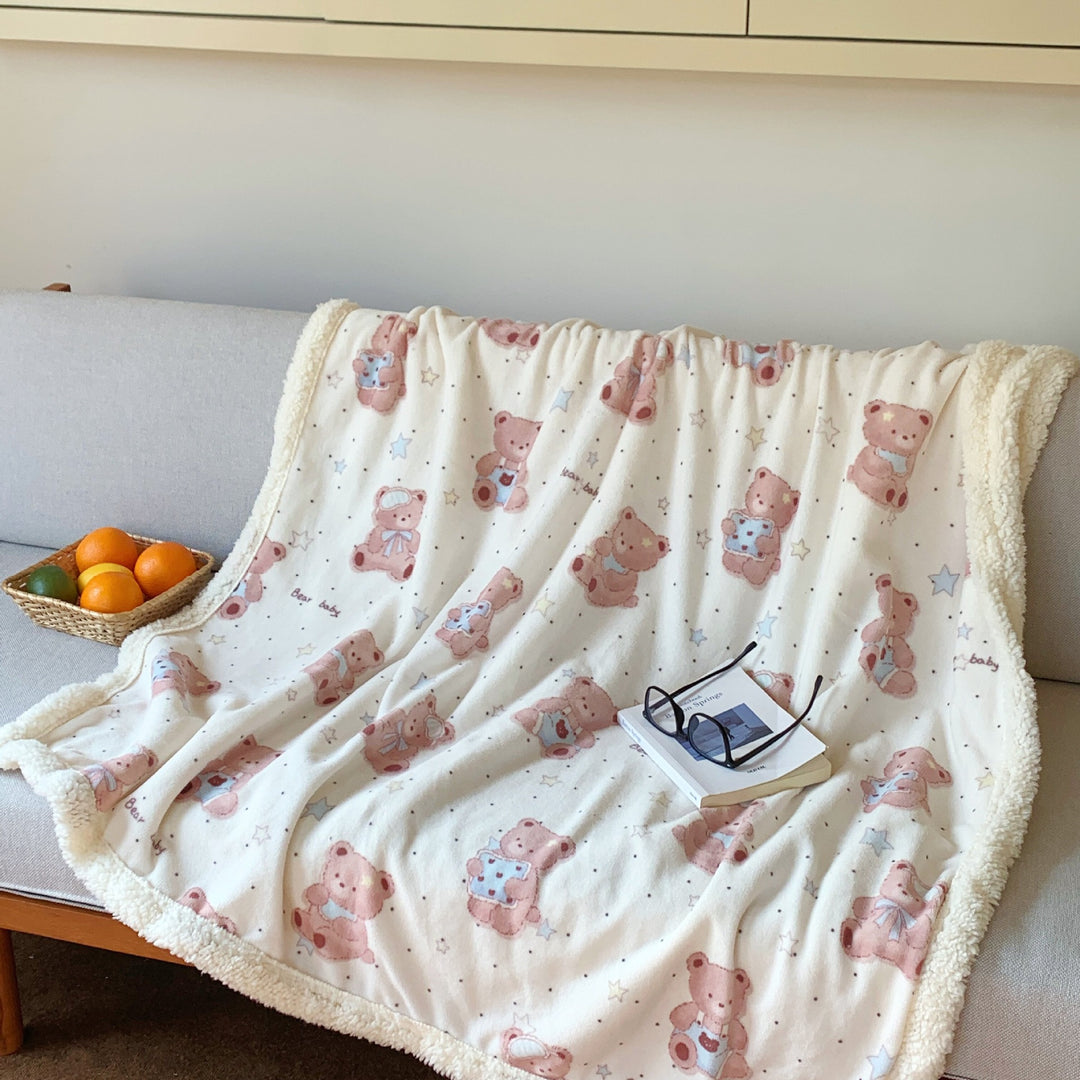 Wendbare Flauschdecke mit Cartoon-Katzenmotiv und Teddyfutter