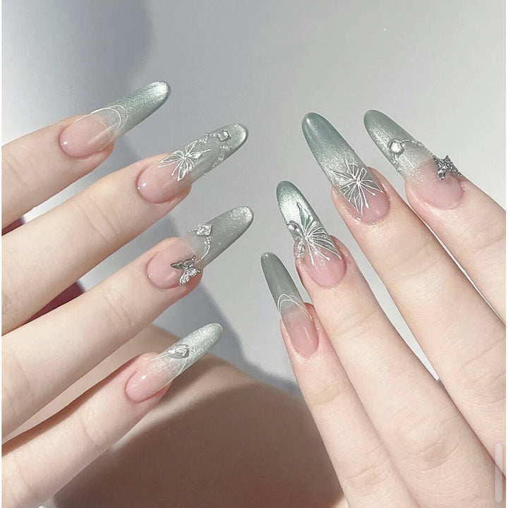Künstlerisches florales detailliertes Press-On-Nagelset Karnz