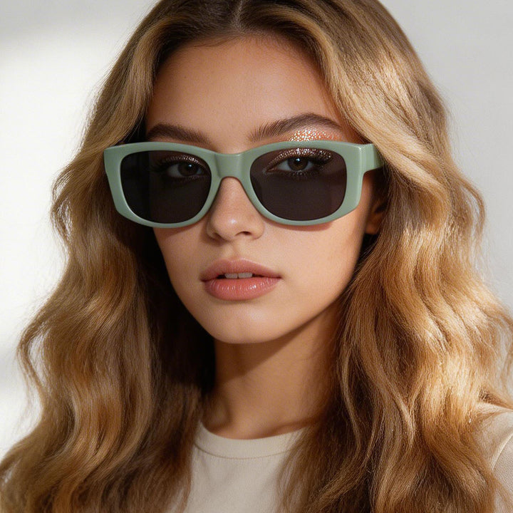 Damen stylische Sonnenbrille mit modernem transparentem Rahmen Karnz