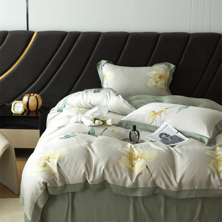 Luxuriöse Satin-Bettwäsche-Garnitur mit geometrischem Jacquardmuster und Satinbesatz Karnz