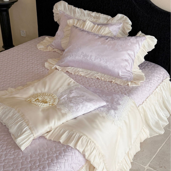 Luxuriöser Rüschend jacquard Satin Bettbezug Set
