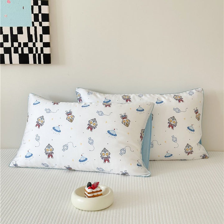 Kinder-Kissenbezug-Set aus Baumwollsatin mit Panda-Print und kariertem Design Karnz