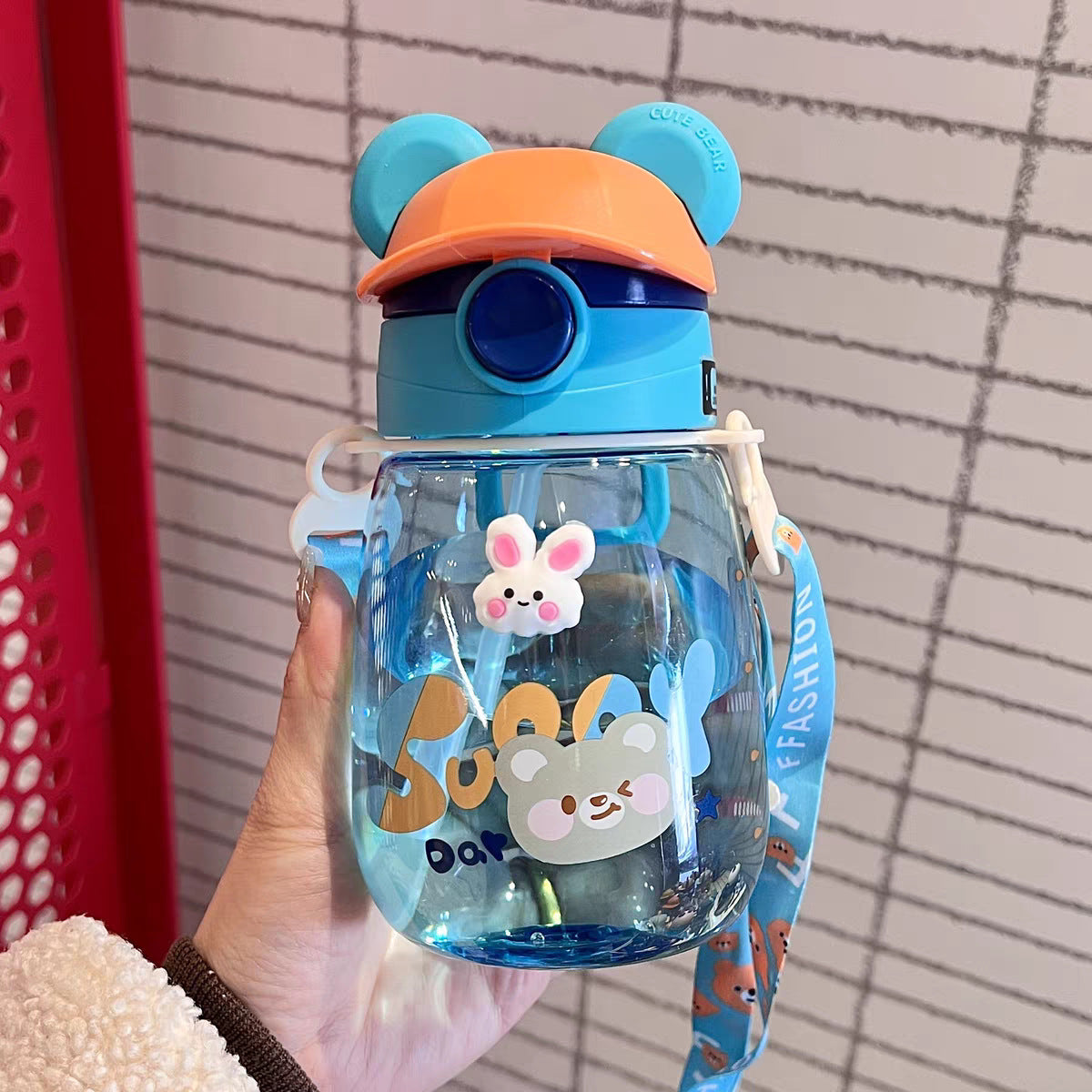 Damen Verspielte Kindertrinkflasche mit integriertem Strohhalm Karnz