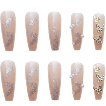 Künstlerisches Press-On-Nageldesign-Set mit Schmetterlingsakzenten
