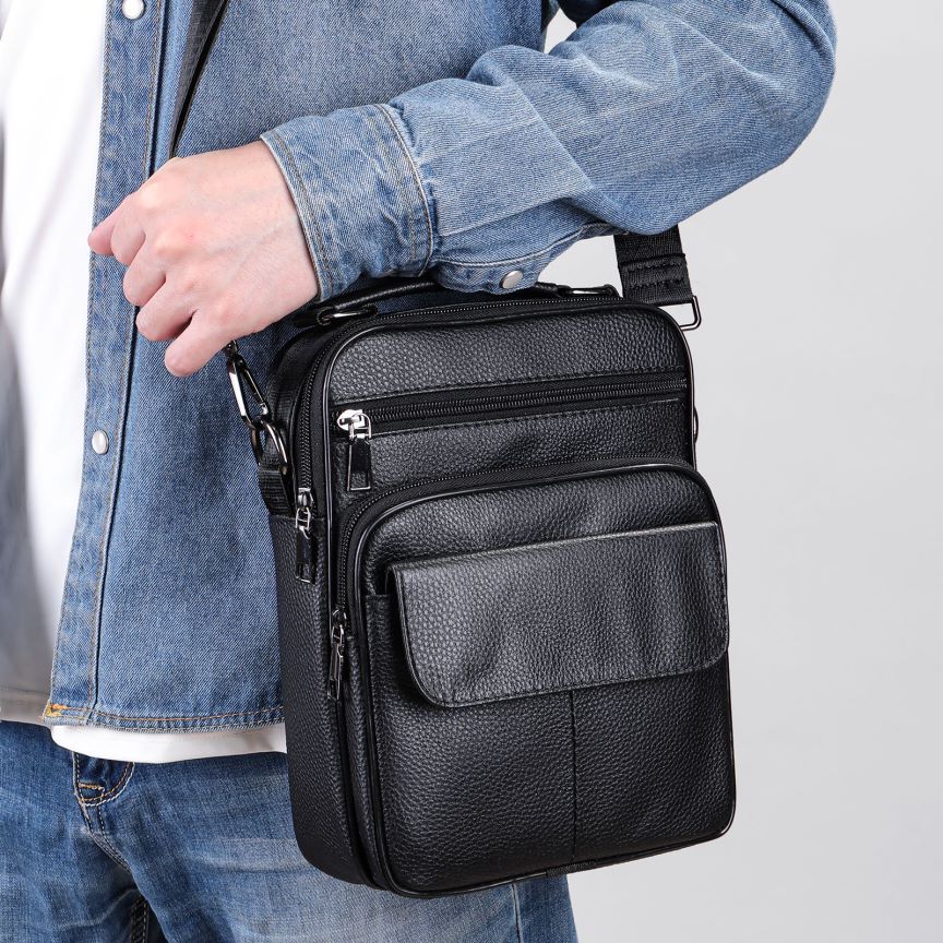 Multi-Taschen Leder Umhängetasche