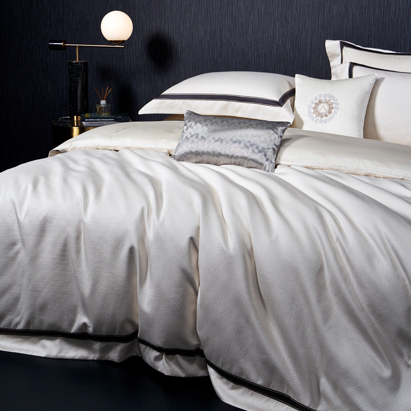 Premium strukturierten Baumwoll-Satin Bettbezug Set mit Satin-Paspel und reversibler Mikrosatin Rückseite