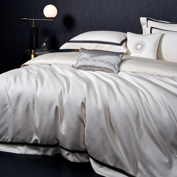 Premium strukturierten Baumwoll-Satin Bettbezug Set mit Satin-Paspel und reversibler Mikrosatin Rückseite