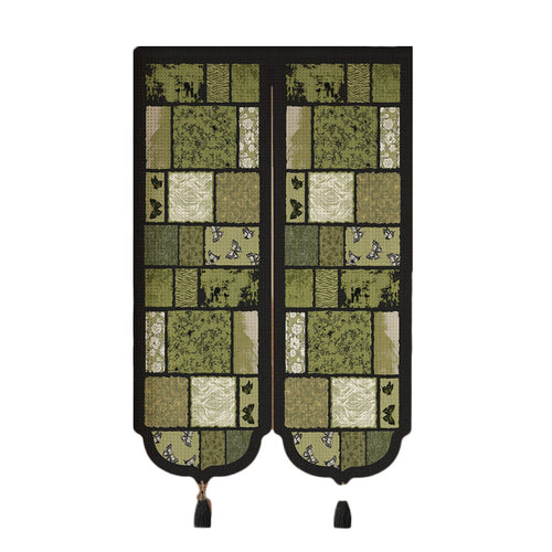 Botanical Patchwork Split-Panel Noren Doorway Curtain with Weighted Tassels