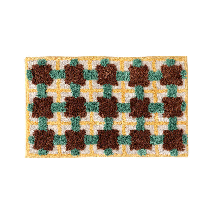 flauschige Bad- und Fußmatte aus Baumwoll-Tufting mit Retro-Karo-Muster