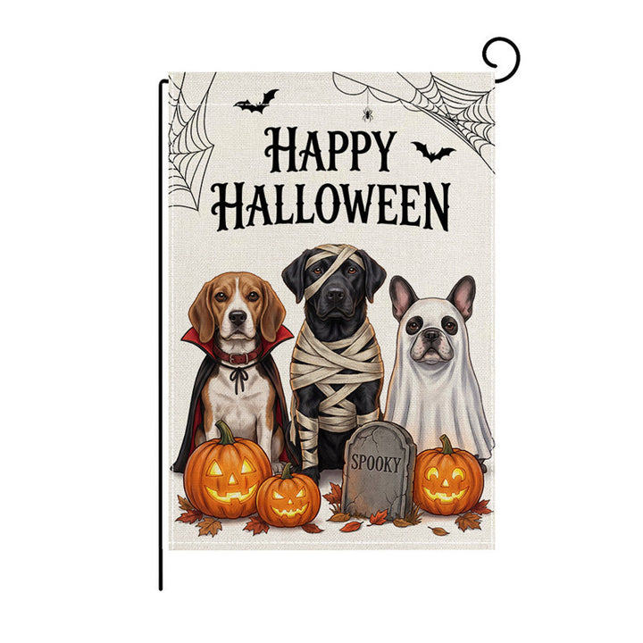 Schwerlast-Halloween-Spun-Polyester-Dekorationsgartenflagge mit verspielten Geistern und Kürbislaternen