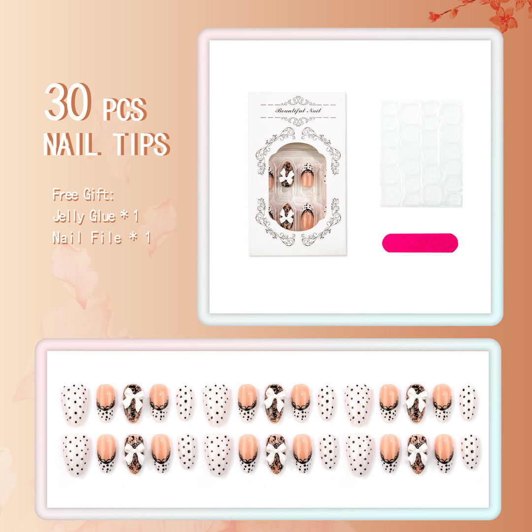 Dekoratives Punktmuster und Spitzen Press-On Nagelkunst Set