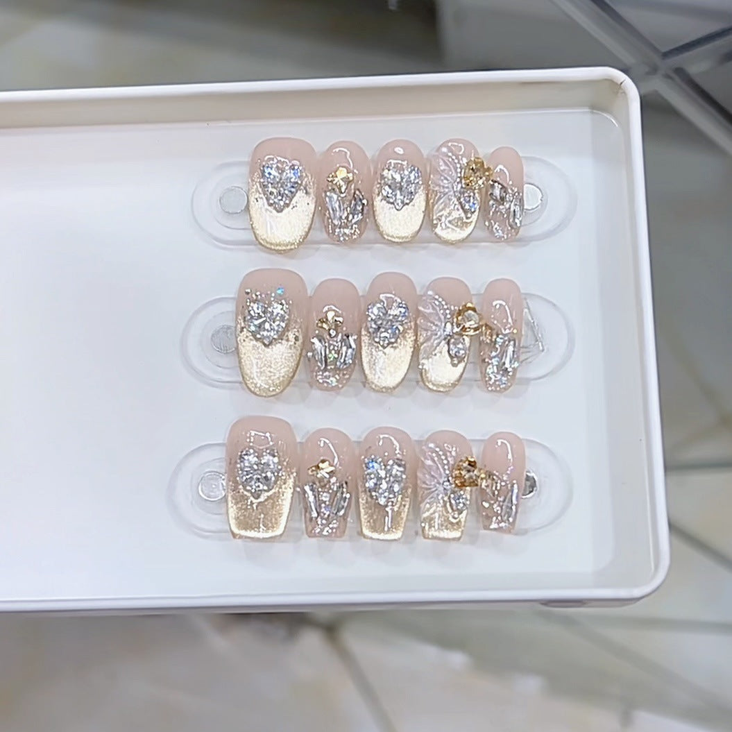 Glamouröse mit Strass verzierte Press-On Nagelset Karnz
