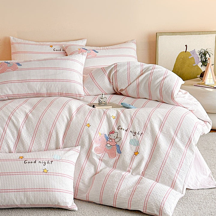 Gesteppt Baumwollsatin Tumble Kitten Druck Komforter und Kissenbezug Set
