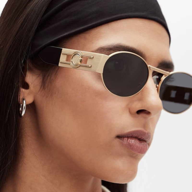 Damen runde Sonnenbrille mit modischem Metallrahmen und UV-Schutz Karnz