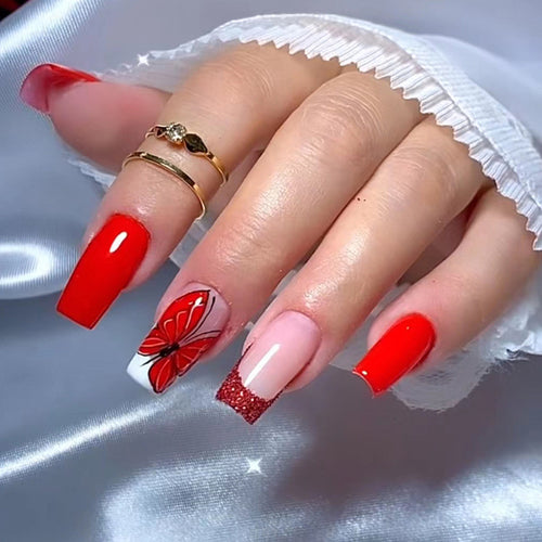 Künstlerische Schmetterling Press-On Nagelkunst Karnz