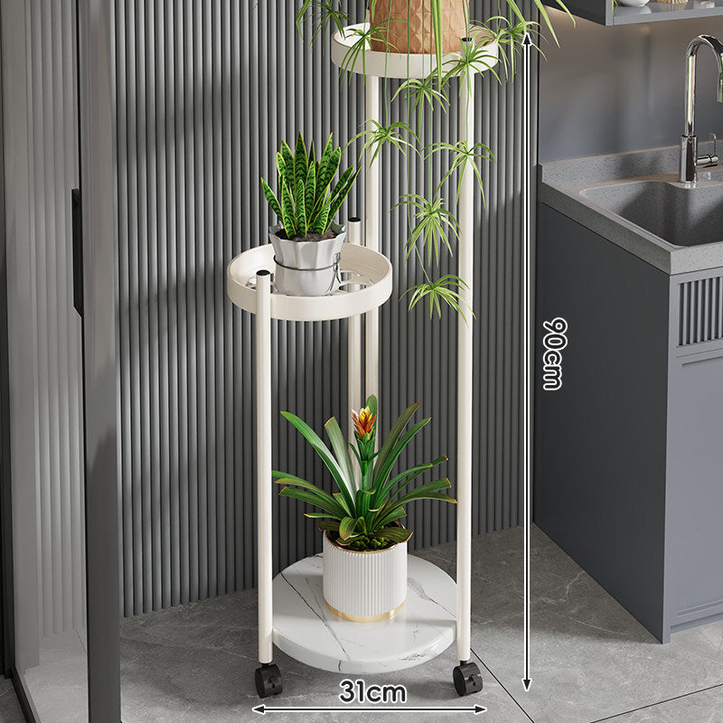 Rolling Vertical Plant Stand mit Marmor-Effekt-Basis und arretierbaren Rollen